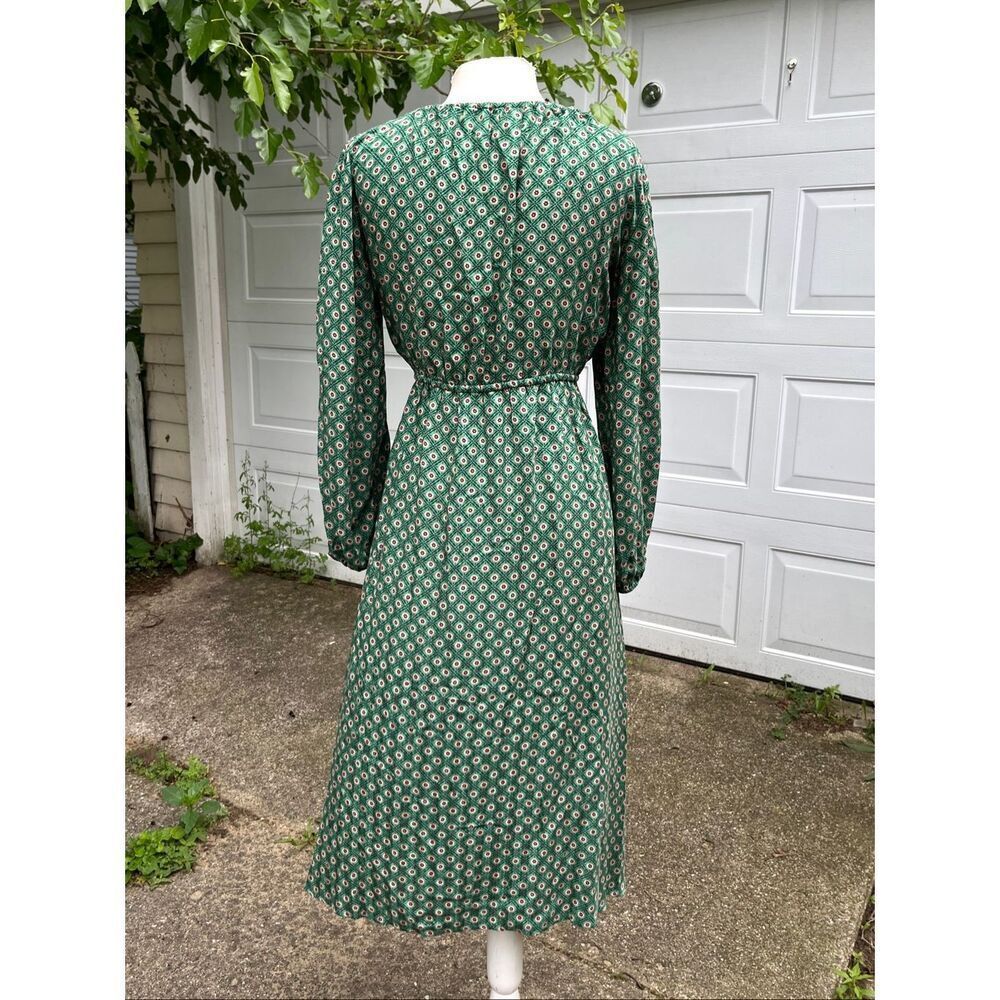 Anthropologie Adelaide Tie Front Midi Dress Green Boho Cottagecore Balloon Sleev - Picture 11 of 12